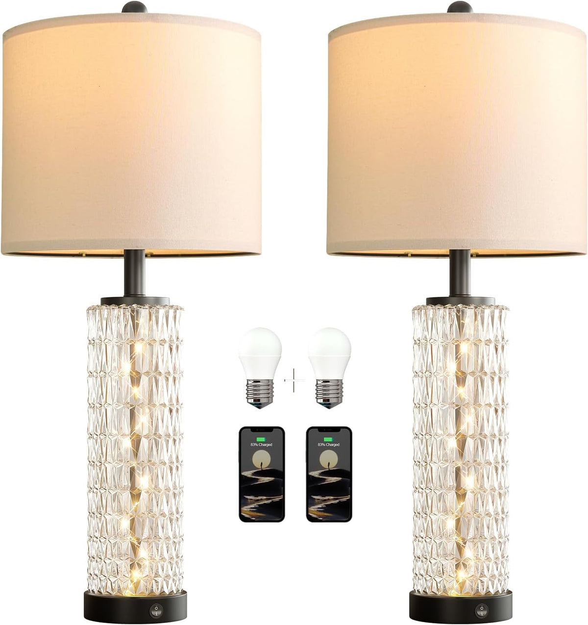 Oneach 27.75" Black Table Lamps Set of 2 with Nightlight for Living Room