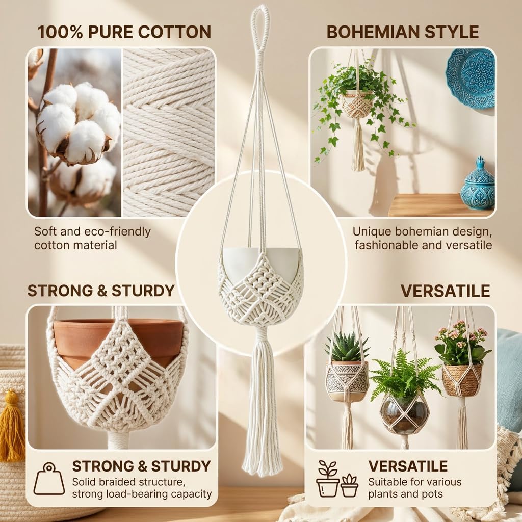 COPIS Macrame Plant Hangers Indoor, 2 Pack 35" Hanging Planters with Hooks