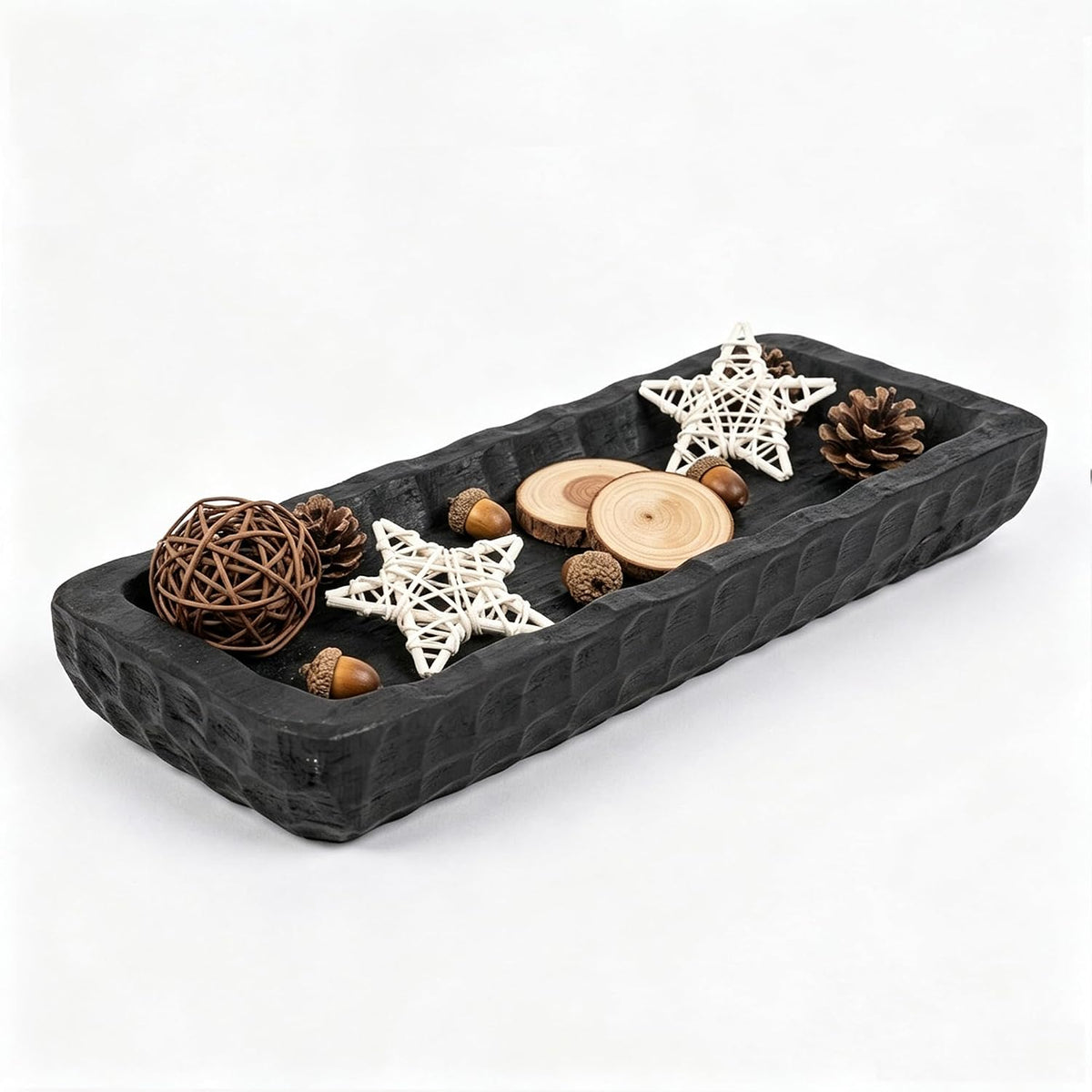 Oakrain Decorative Bowl Rustic 16" Hand-Carved Wooden Dough Bowl, Black