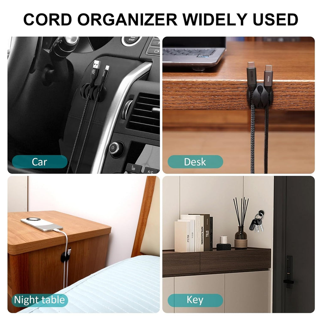 16Pack Black Desk Cable Management, Adjustable Cord Organizer Clips