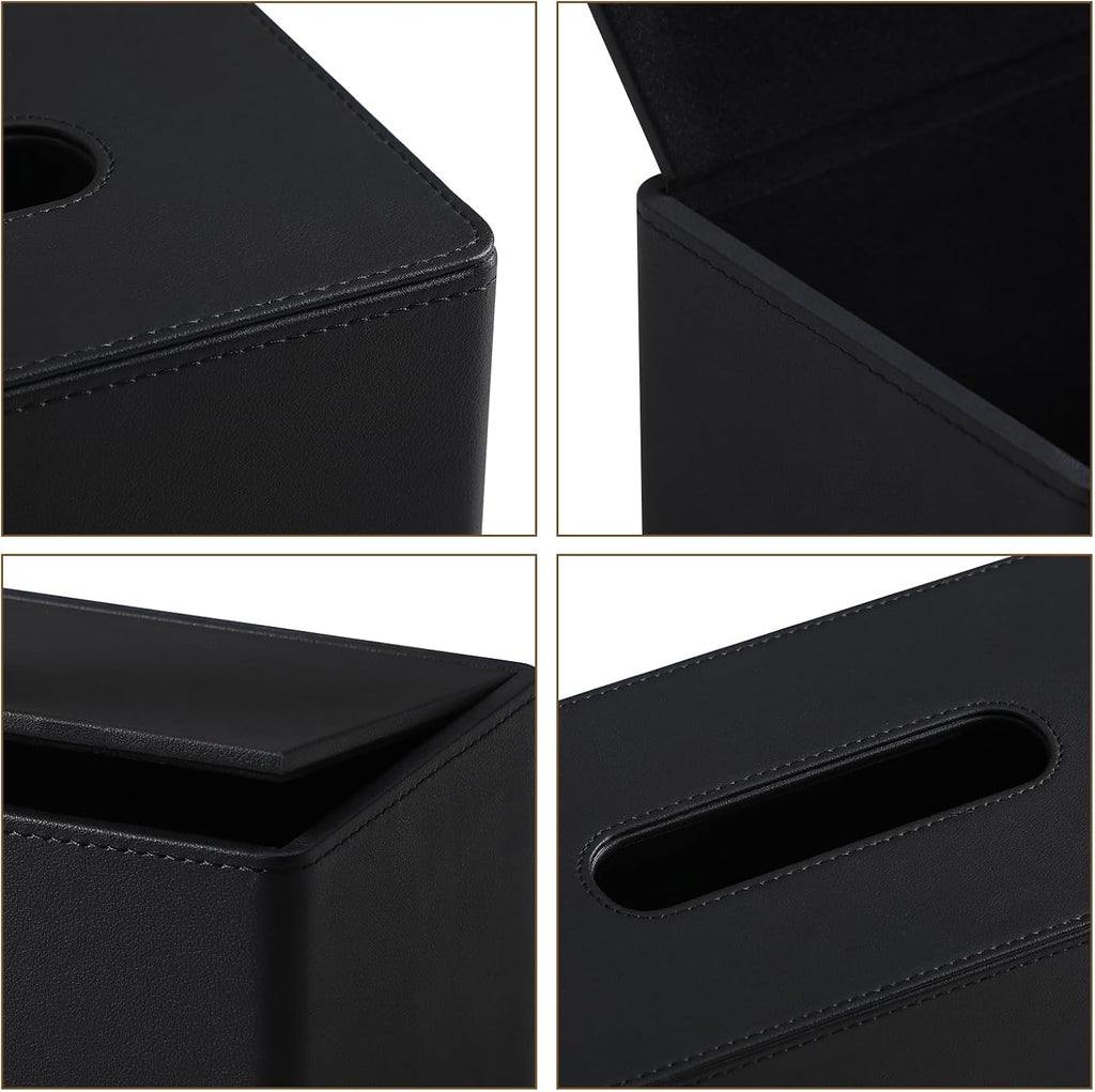 PU Leather Tissue Box Cover Rectangle, Inner Height 3.9", Black