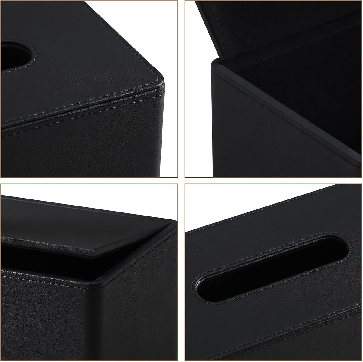 PU Leather Tissue Box Cover Rectangle, Inner Height 3.9", Black