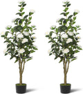2-Pack 4FT Artificial Camellia Tree,Realistic Fake Potted Plants with Flowers&Planters,Indoor/Outdoor Faux Flowering Trees for Home,Office,Porch,Wedding,and Housewarming Gift Decor,White