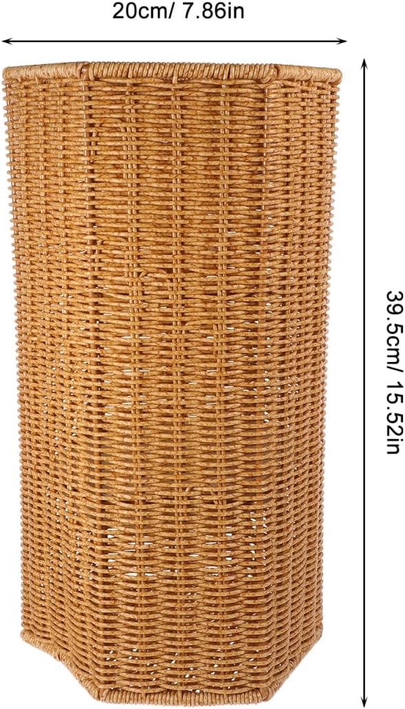 Angoily Artificial Rattan Umbrella Stand with Large Capacity Storage Bucket and Tray Indoor Umbrella Holder for Entryway and Office Multi-Use Rainshade Organizer with Yoga Mat Storage 15.55X7.87X7.48In