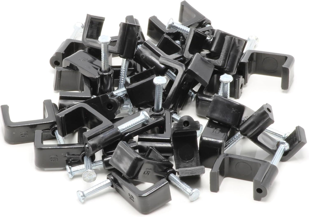 THE CIMPLE CO Dual Coaxial Cable Clips 1/2 in - Indoor/Outdoor Cable Fasteners for Coax, Ethernet, CAT, Wires, and Tubing - Twin Wire Clips with Nails 1/2 Inch (12 mm) - 10 PCS, Black