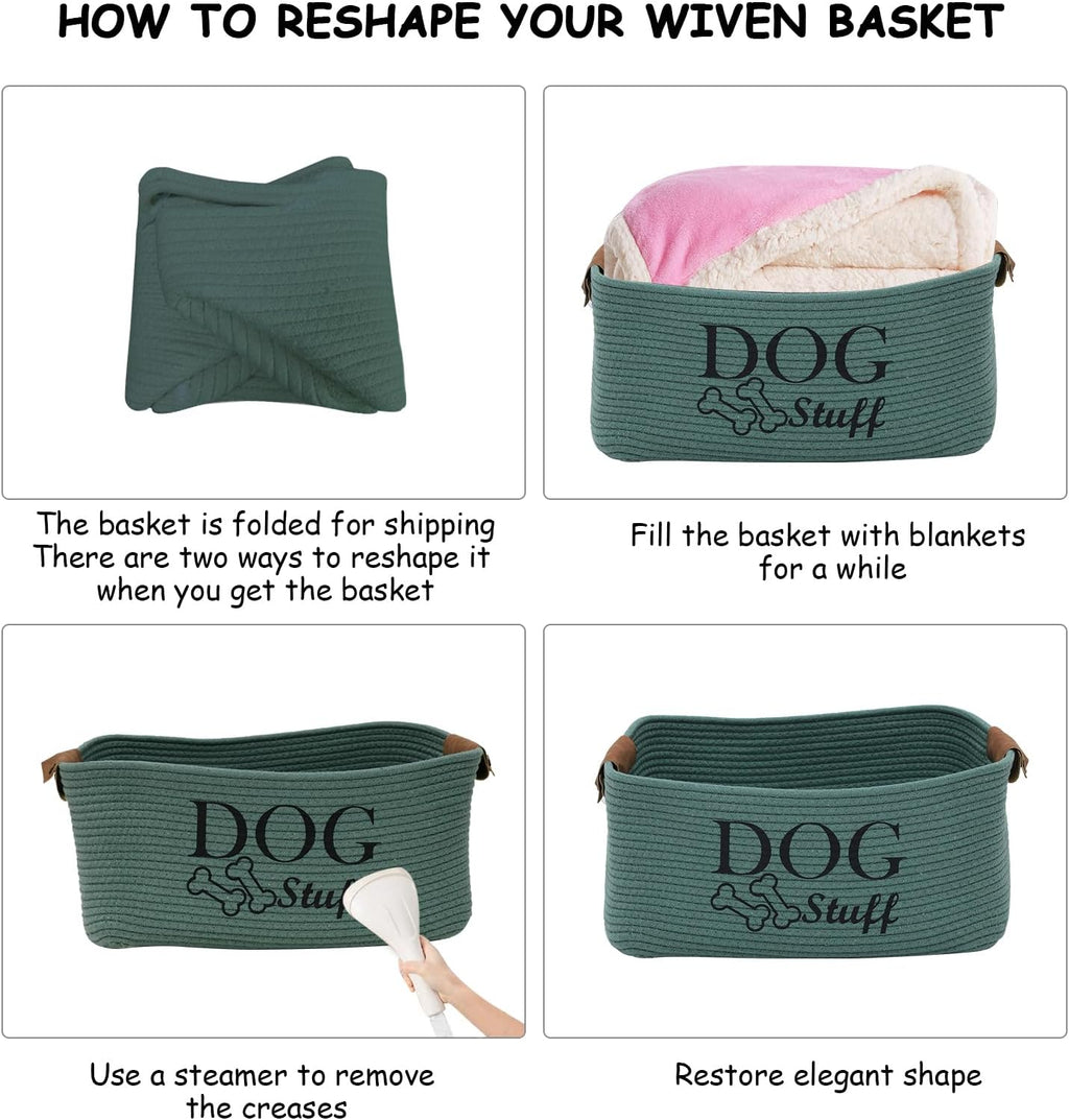 Geyecete Square Dog toy basket storage Cotton Rope Storage Basket Pet/Pet Toy And Accessory Storage Bin Doy Toy Box-Green