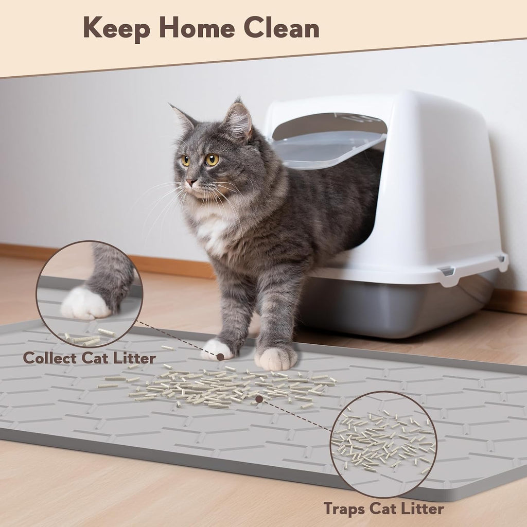 Garoopion Silicone Cat Litter Mat Large 40" X 28", Easy to Clean, Gray