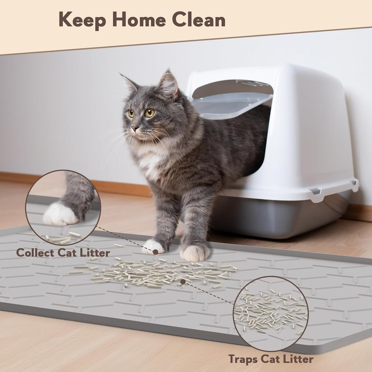 Garoopion Silicone Cat Litter Mat Large 40" X 28", Easy to Clean, Gray