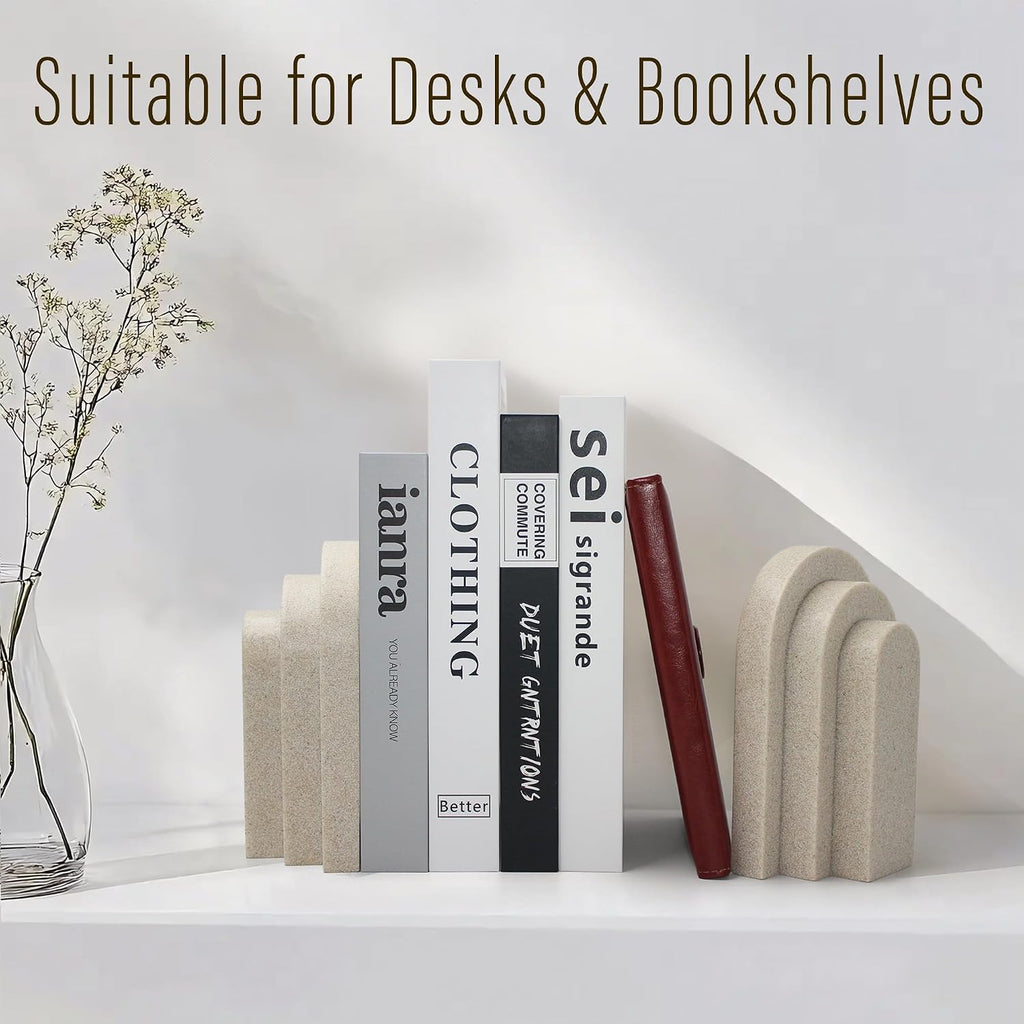 LIN CHUAN Heavy Duty Bookends for Shelves, Set of 2, Sandstone Beige