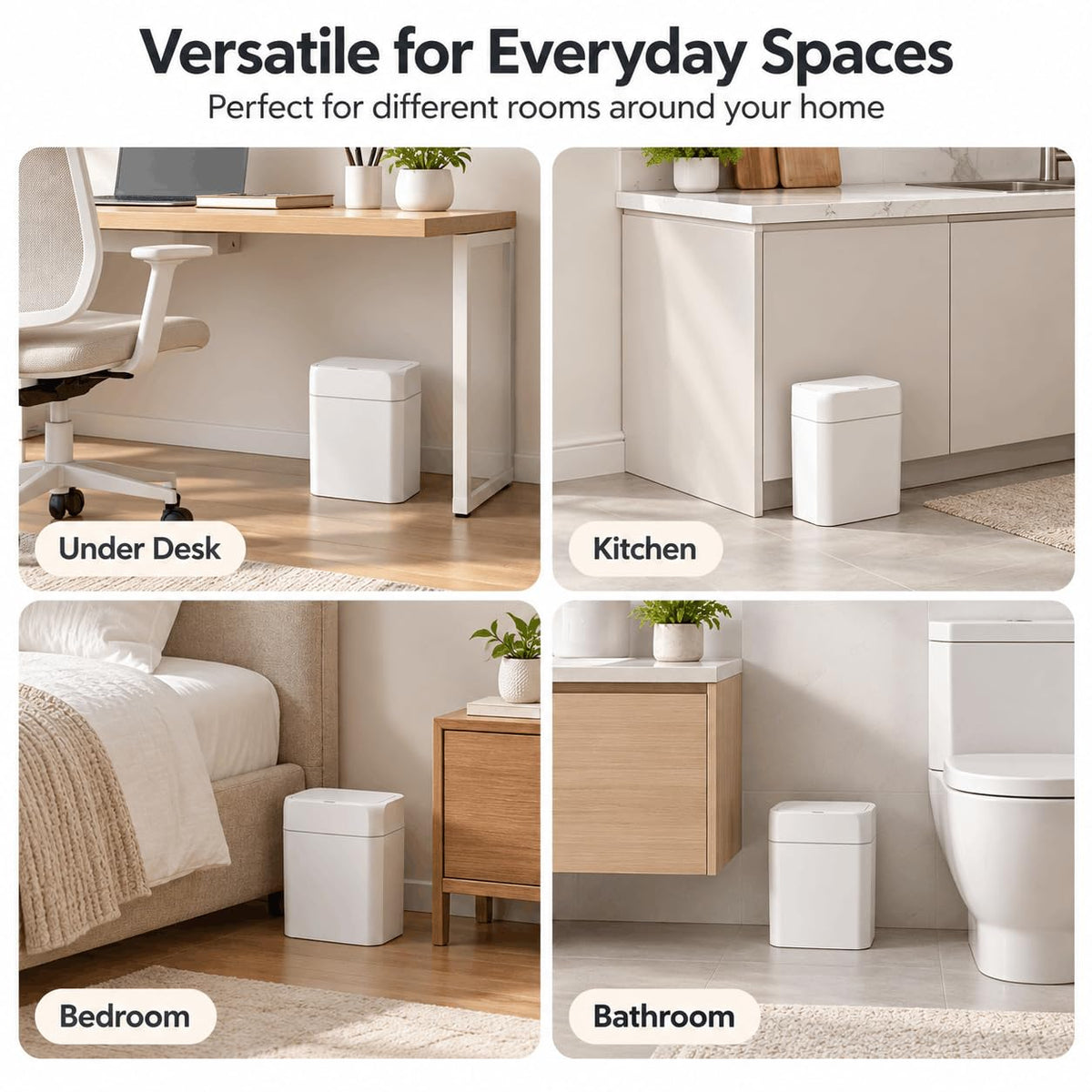 2.4 Gallon Small Automatic Trash Can, White Plastic Touchless Garbage Bin for for Bathroom, Bedroom, Office, Kitchen, 9 Liter Small Motion Senor Trash Can