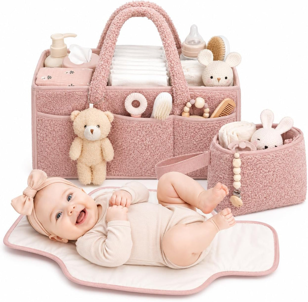 PeraBella Baby Diaper Caddy Organizer, Nursery Storage Baby Basket 3Pcs Set