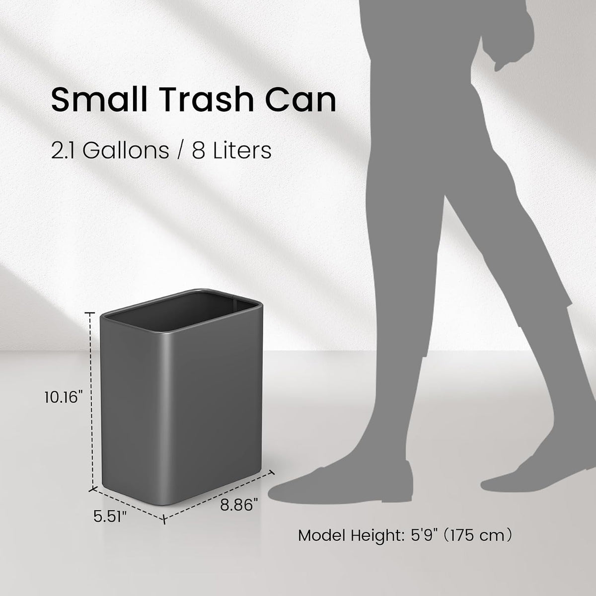 Cesun Small Bathroom Trash Can, 2.1 Gallons, Under Sink Wastebasket, Gray