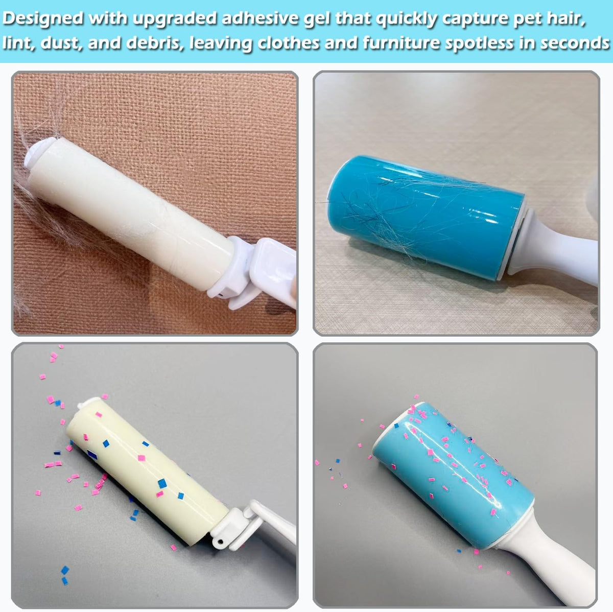 Reusable Washable Lint Roller 3 Pack, Sticky Gel Lint Rollers, Cat Dog Pet Hair Lint Remver Cleaner for Clothes, Carpet, Travel, 1 Large Roller with Dust Cover and 2 Mini Portable Small Lint Brush