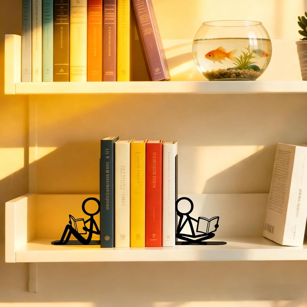 2 Pcs Metal Bookends and Heart Bookmark,Book Ends for Book Shelf,Two Reader