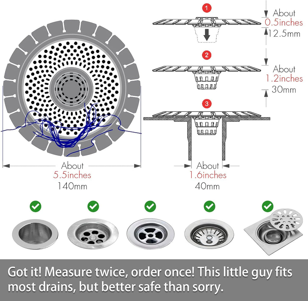 QAP Shower Drain Hair Catcher, Stainless Steel Bathtub Strainer 2-Pack