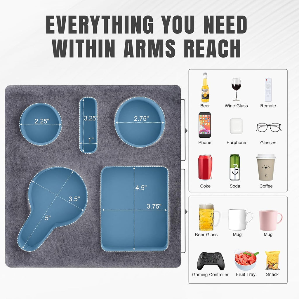 Couch Cup Holder Pillow - Sofa Drink Cup Holder Cozy Buddy, Grey