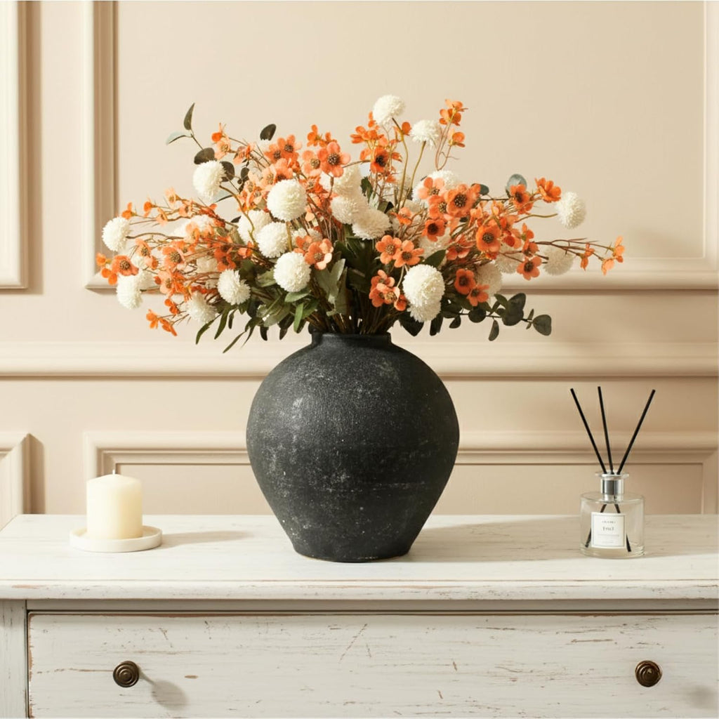 Handmade Large Rustic Ceramic Vase 10.6 inches Tall, Farmhouse