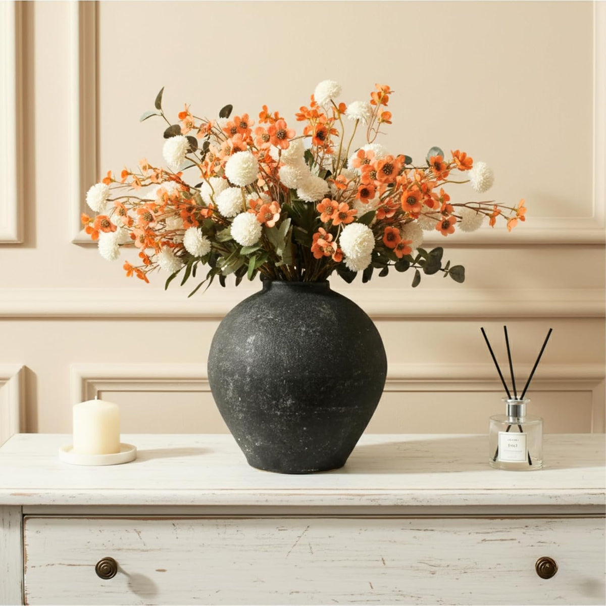 Handmade Large Rustic Ceramic Vase 10.6 inches Tall, Farmhouse