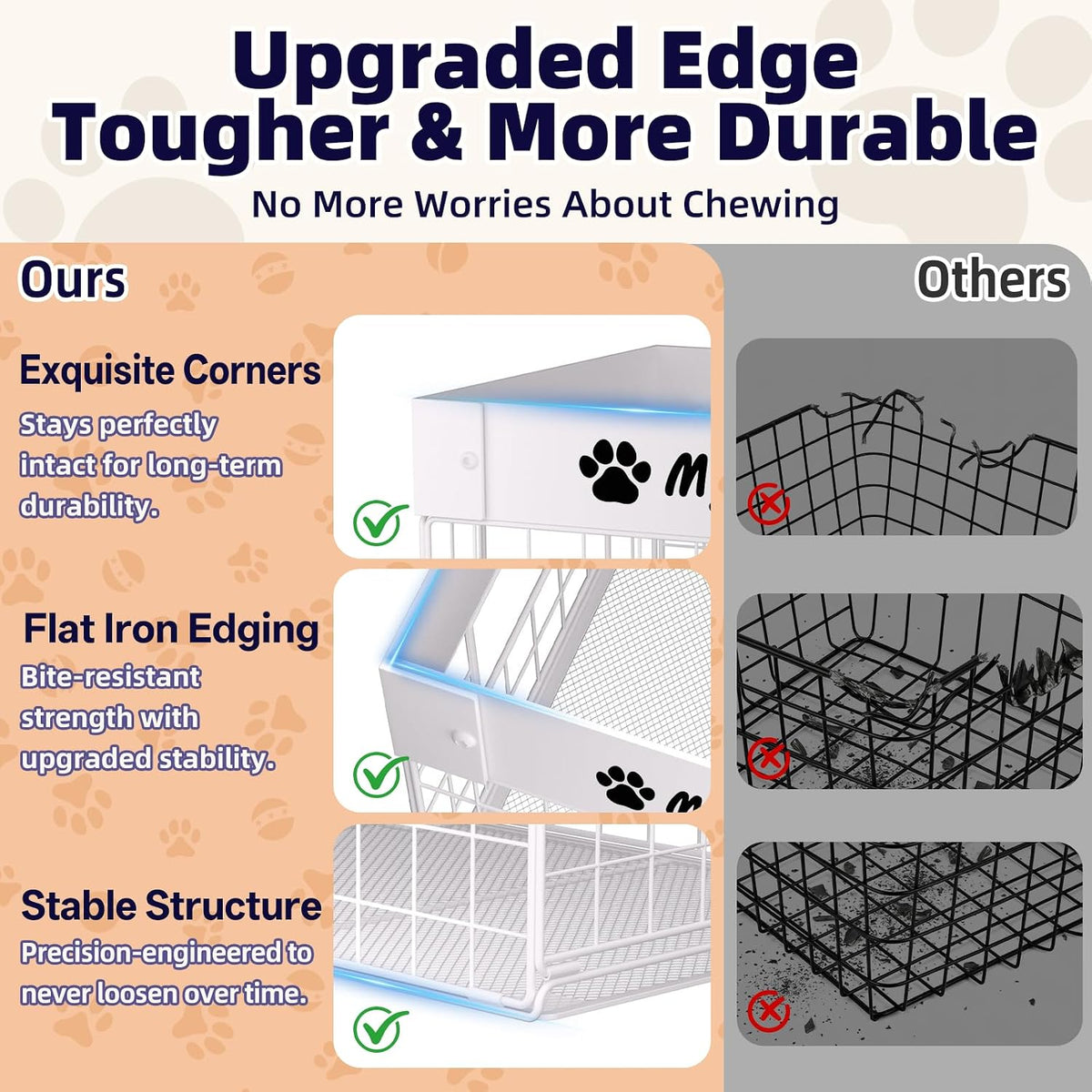 Kaiferty Indestructible Large Dog Toy basket, Chew-Proof Medium Toy Bin for Dogs, Pet Toy Bin Dog Metal Basket for Toys, Puppy Toy Storage Organizer Blankets, Toy Box for Living Room Area (White)