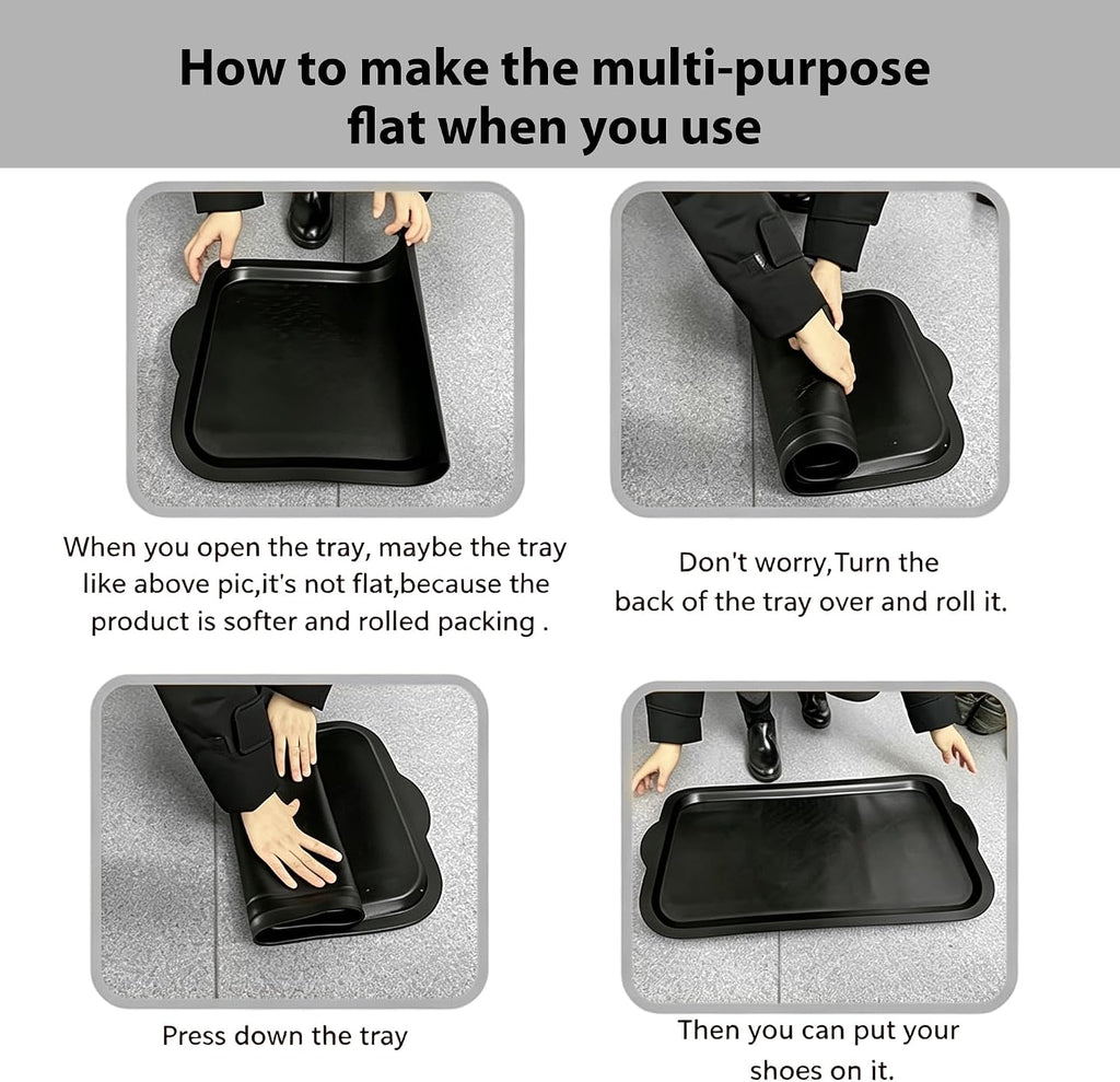 PetLike Boot Tray for Entryway, Pet Food Mat, Waterproof Rubber Shoe Mat for Indoor and Outdoor, Multi-Purpose Tray for Boots, Shoes, Pets, Garden (Black, 1PACK 29.5X16 INCH)