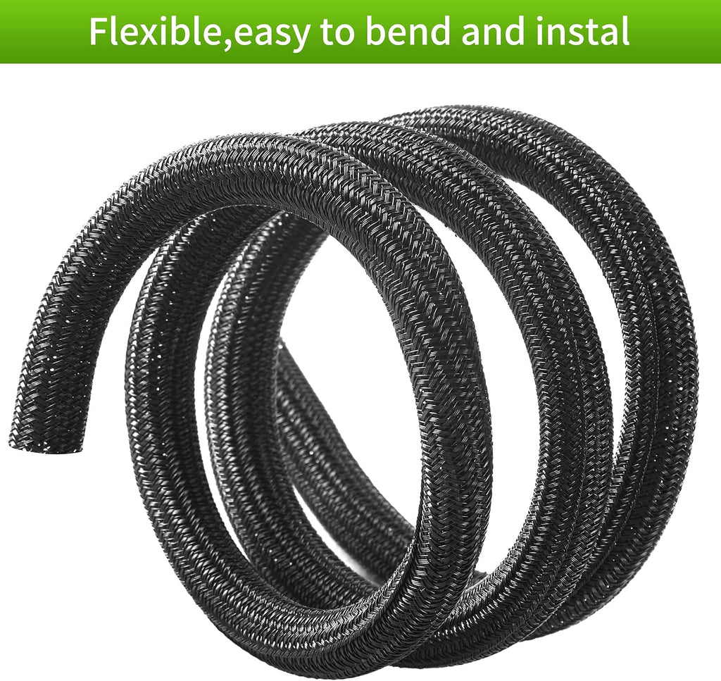 Split Wire Loom 2pcs 3/4 Inch 5ft, Braided Cable Sleeve for Cable Management, Cord Protector for Pets, TV, Desk & Automotive, Black