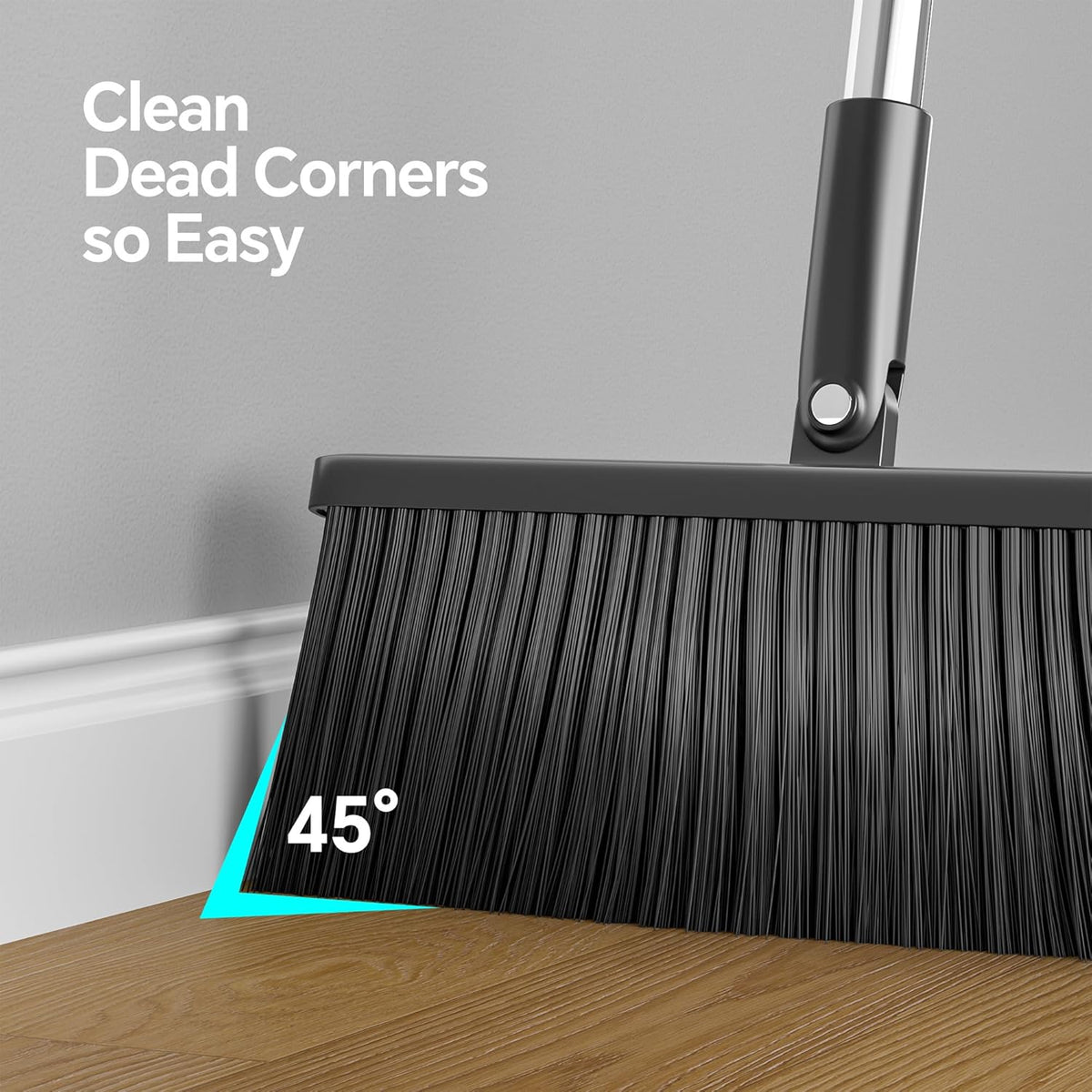 Broom and Dustpan Set, 52" Long Handle with Dust Pan Teeth, Black
