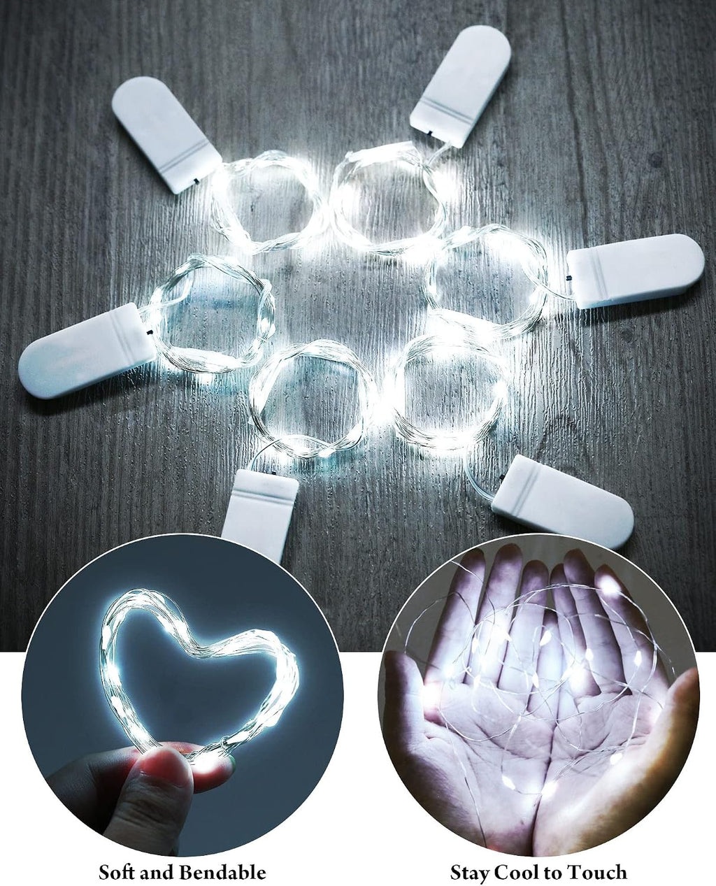 Riakrum 50 Pcs Christmas 10 ft White Battery Operated LED Fairy Light Decor