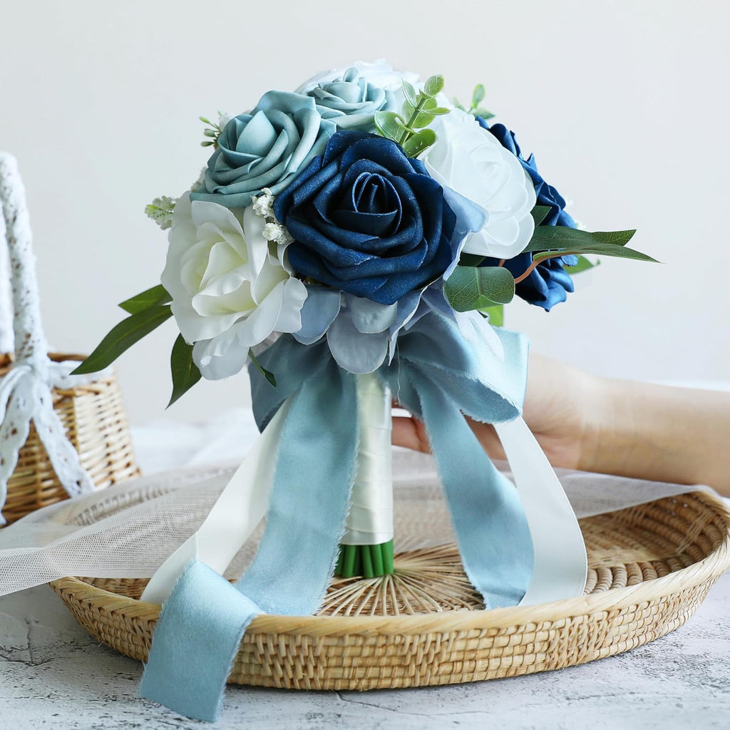 ponatia Dusty Blue Wedding Bouquets for Bride Bridesmaid