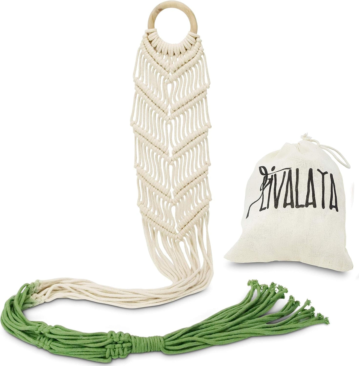LIVALAYA Macrame Plant Hangers Wall Planter - Green Ombre 48 Inch, for Indoor or Outdoor, 100% Cotton Rope Hanging Plant Holder with Tassel for Flower Pots and Succulents Modern Boho Home Décor
