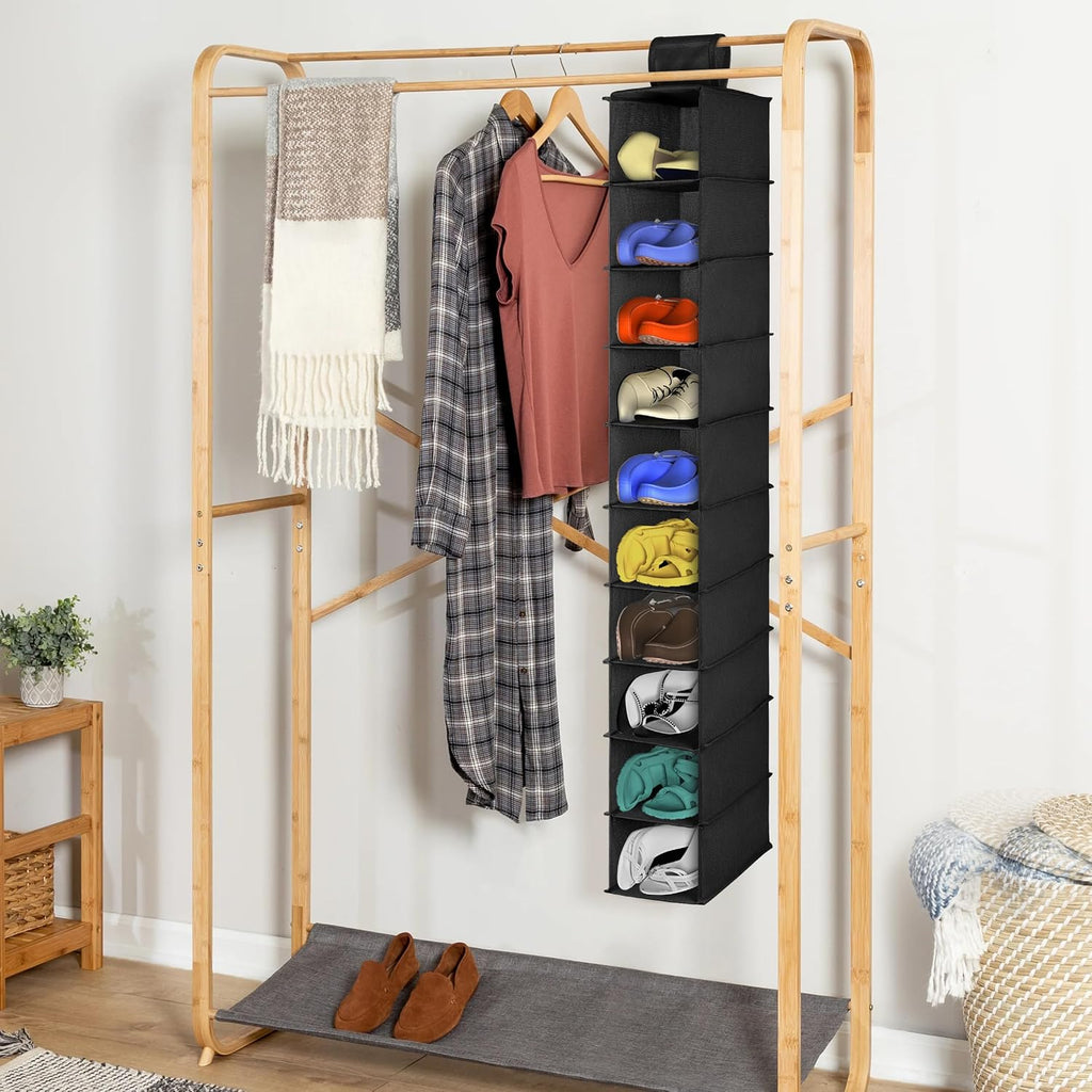 Libeder 10-Shelf Hanging Closet Shoe Organizers and Storage, Black