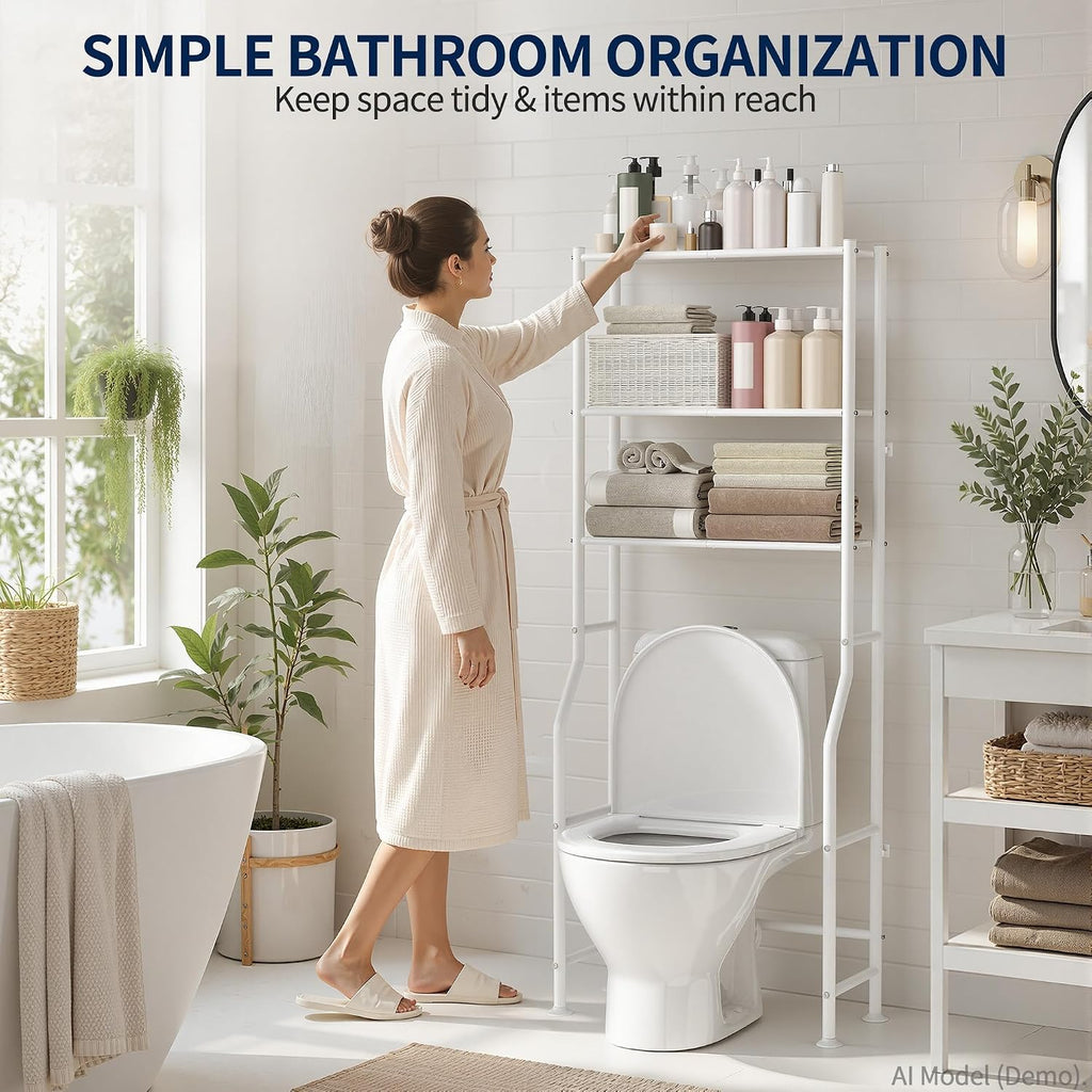 GloTika 3-Tier Over Toilet Storage Rack, Anti-Wobble, White