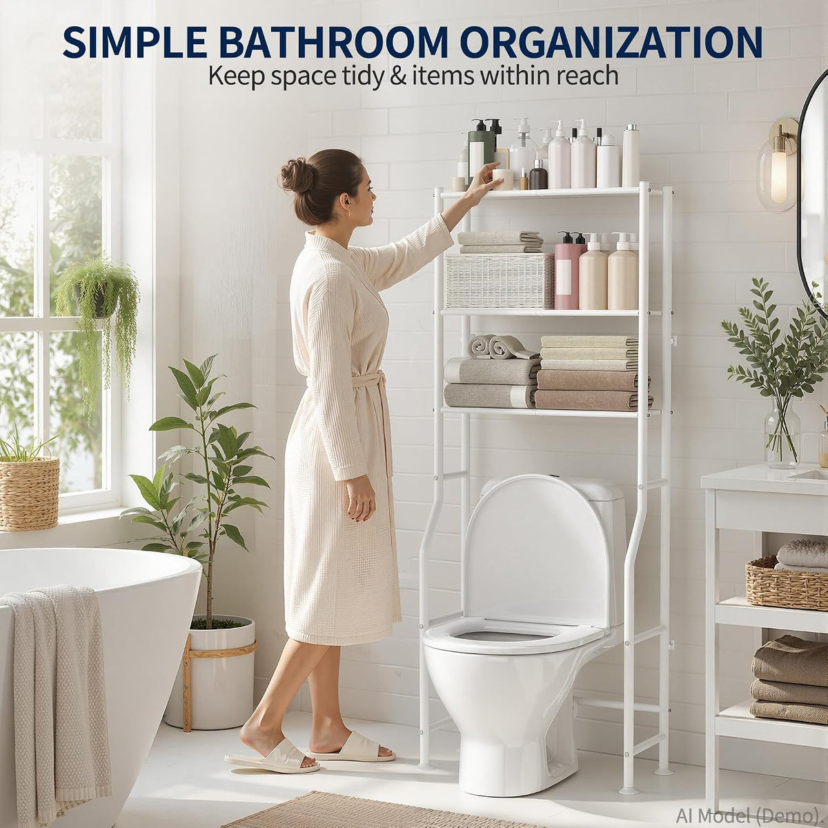 GloTika 3-Tier Over Toilet Storage Rack, Anti-Wobble, White