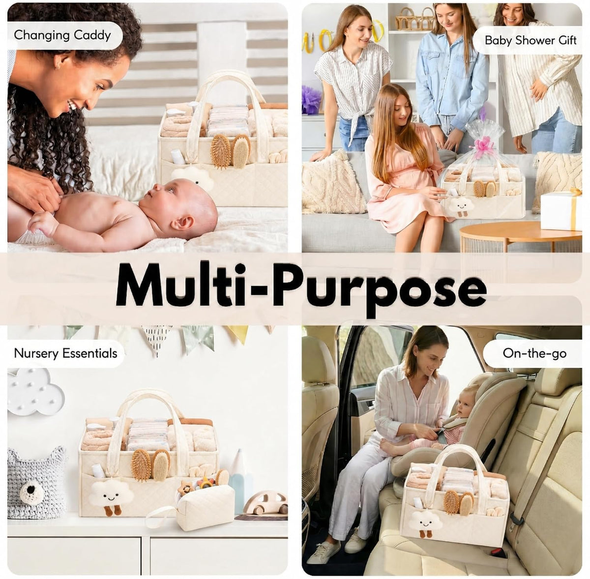 PeraBella Baby Diaper Caddy Organizer, Baby Basket Shower Gift, Portable Changing Table Basket, Postpartum Caddy & Tote Bag Pouch, Newborn Boy & Girl Nursery Essentials Registry, Car Diaper Organizer