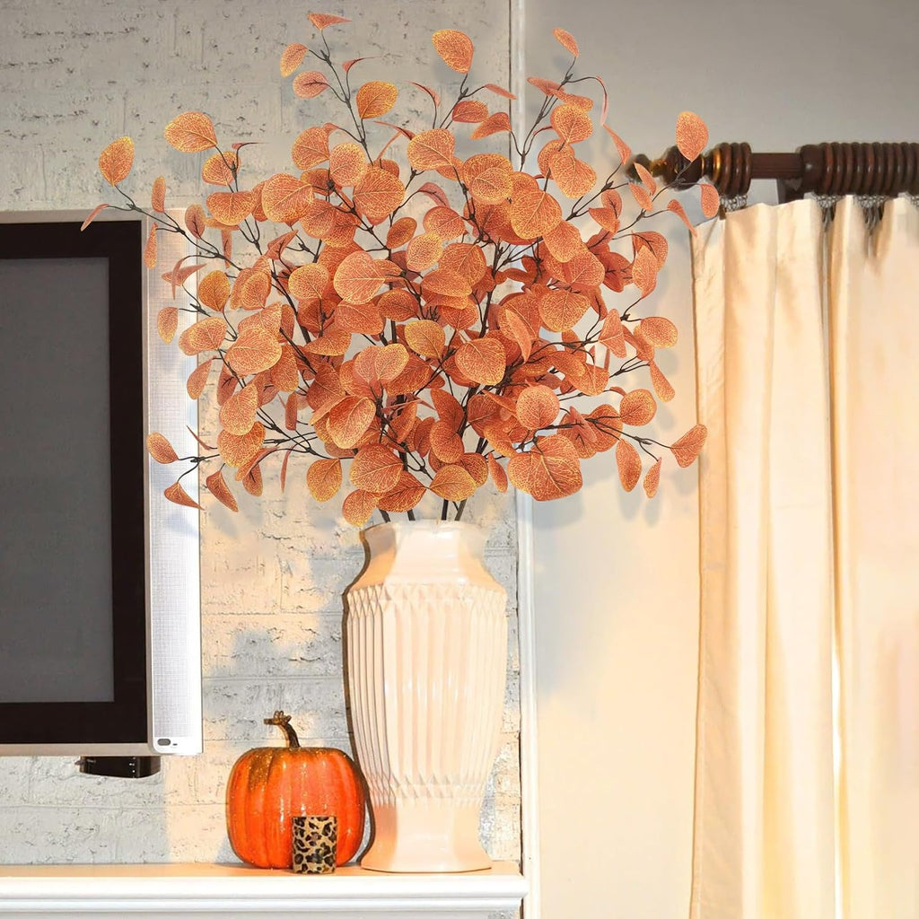 4Pcs Artificial Eucalyptus Leaves Stems 33.8‘’ Eucalyptus Branches Fake Poinsettia Flowers Faux Plants for Home Table Fireplace Party Wedding Thanksgiving Décor