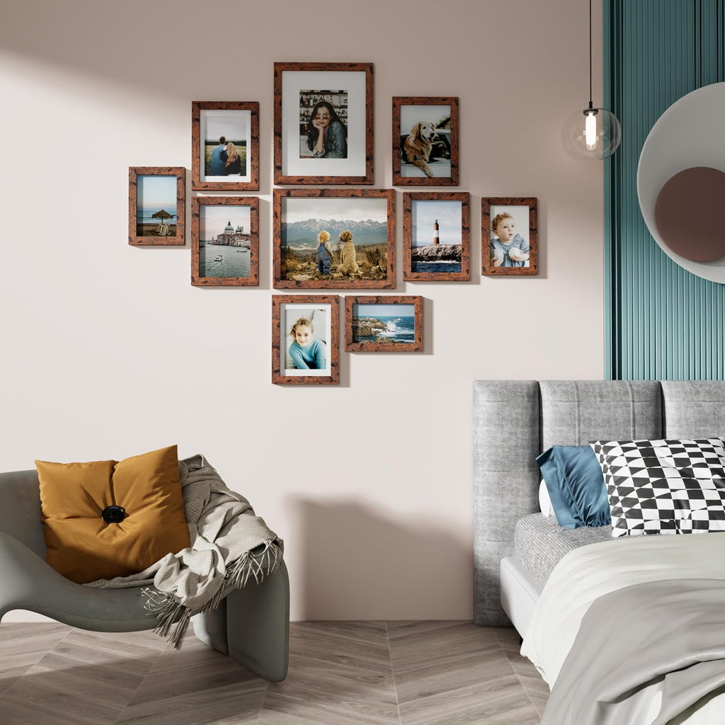 Vittanly 10 Pack Picture Frames Collage Wall Decor, Rustic Brown