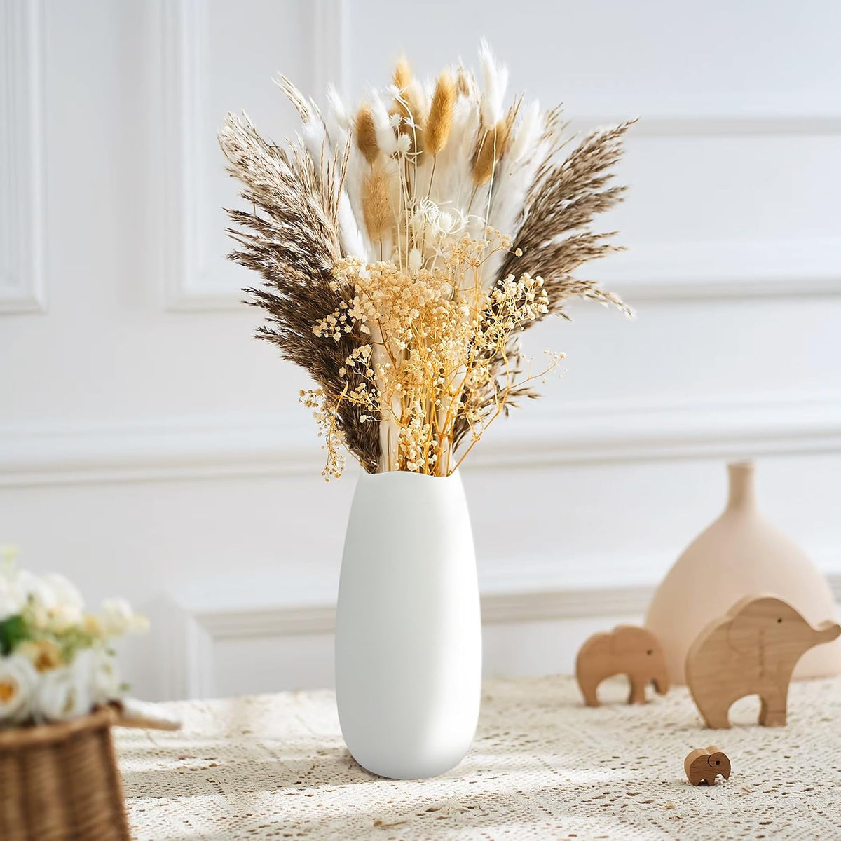 White Vases Set of 10, Small Ceramic Flower Vases Bulk Bud Vases for Wedding Table Centerpieces Decor Pampas Grass Modern Boho Home Party Decor DIY Gift