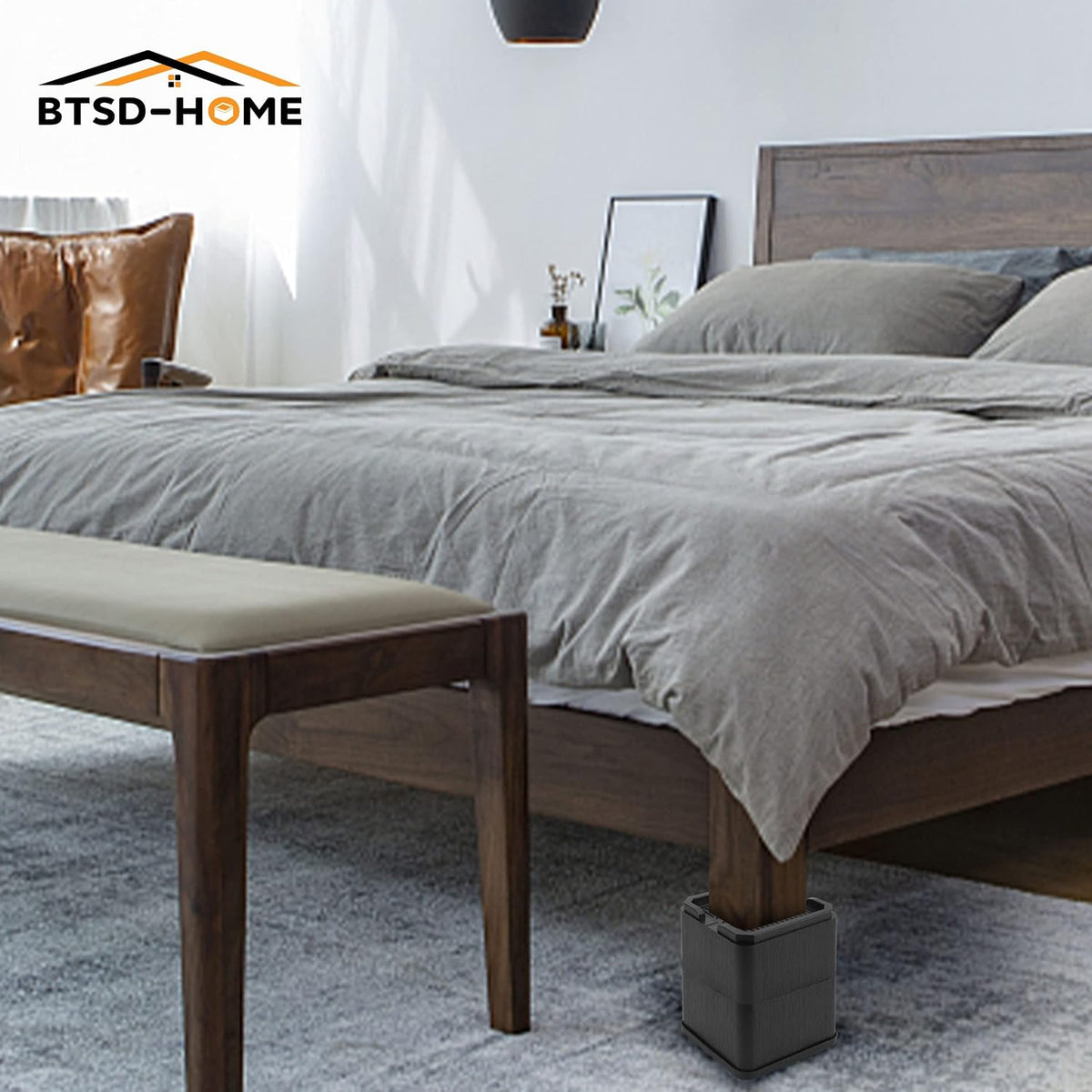 BTSD-home 4 Inch Oversized Bed Risers, 4 Pack