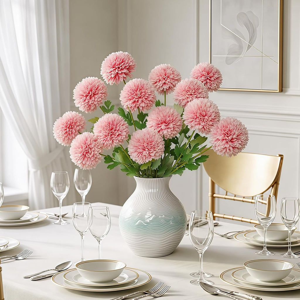 Artificial Flowers Faux Mums, Real Looking Flores Artificiales Para Decoration, Faux Flowers Silk Chrysanthemum -28.34'', Pink Flowers Artificial for Decoration Indoor, Table Centerpieces(4, Pink)