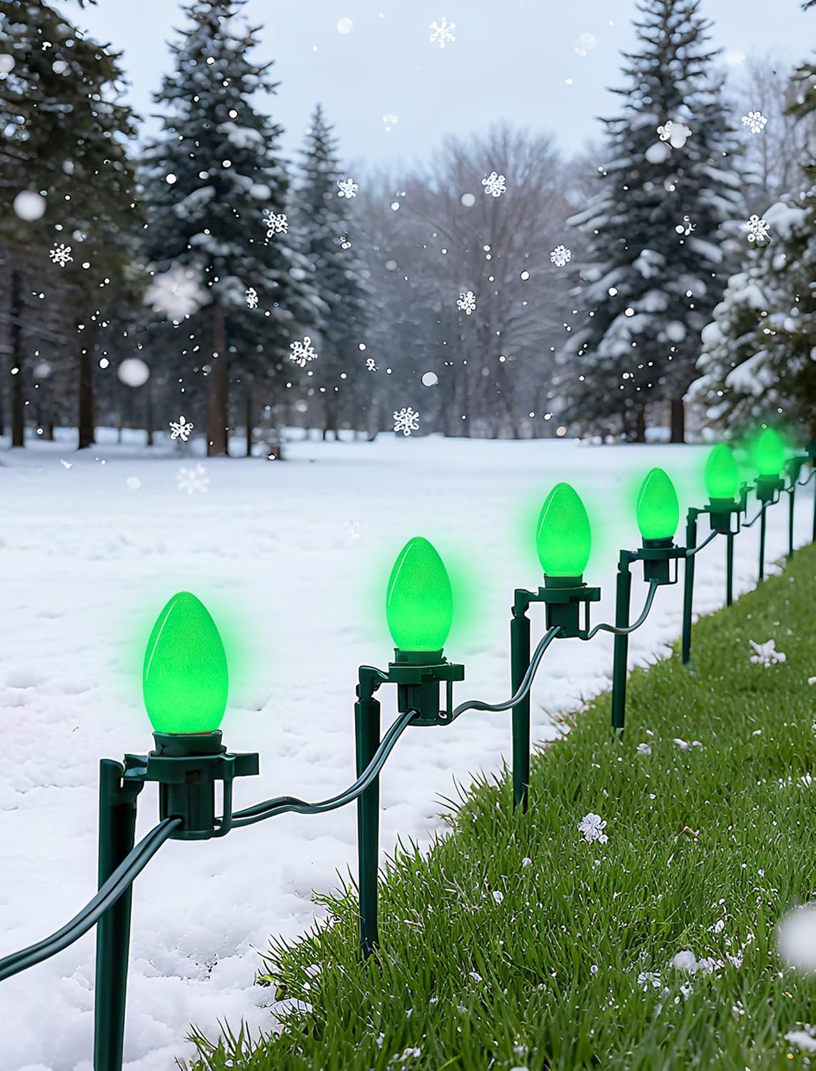 25 Pack C9 Ceramic Christmas Replacement Bulbs, Green Light Bulbs for E17 Candelabra Base Outdoor Christmas String Lights, 7 Watts