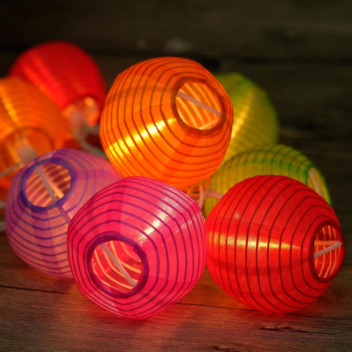 YULETIME Multicolor Lantern String Lights, 10 ct 7.6 ft White Wire Plug-in