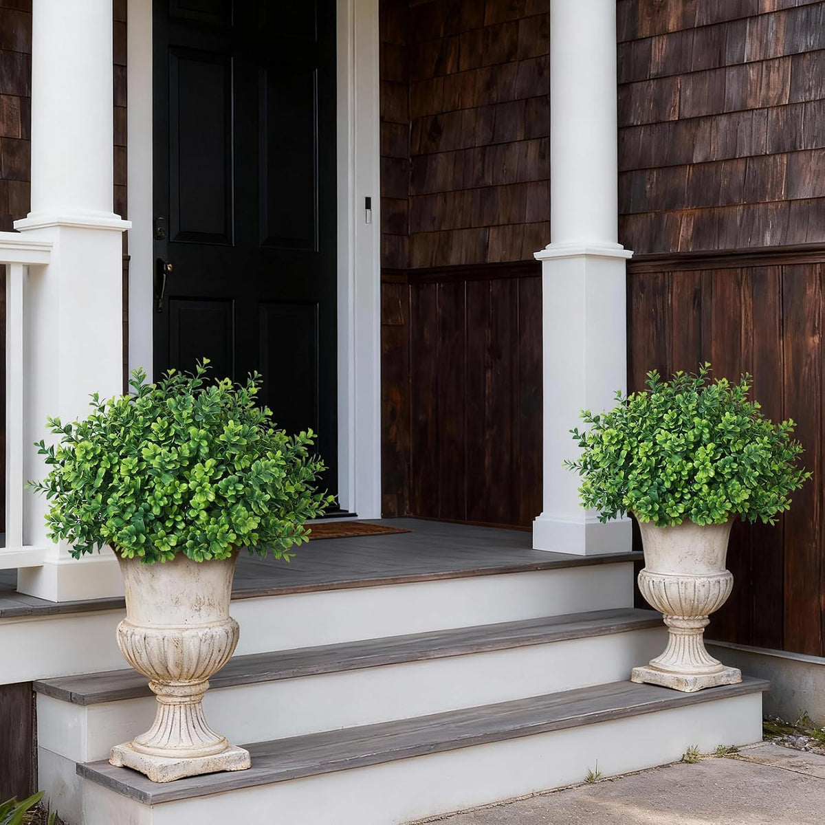 2 Sets of Artificial Boxwood Topiary Trees for Front Door Decoration(Green)
