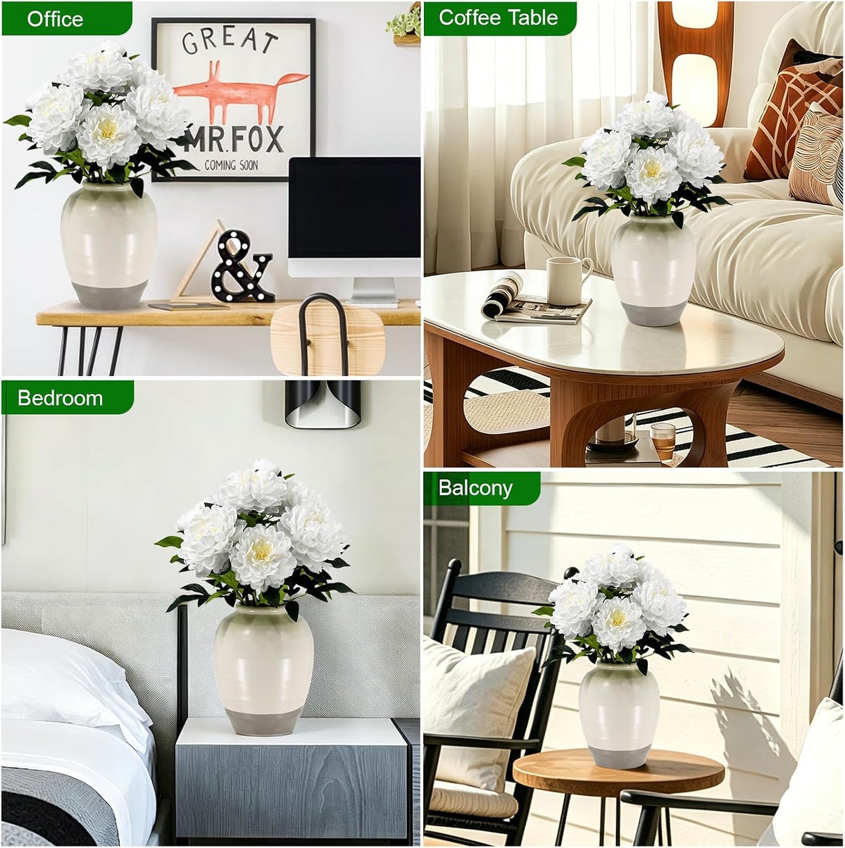 Faux Peony Plant 2FT Tall, Realistic Touch Leaves, Potted Peony Artificial Plants Indoor for Home Decor Small Office Home Living Room-White