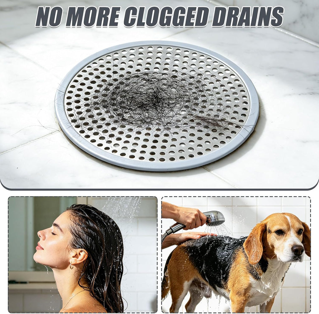 Stainless Steel Shower Drain Hair Catcher/Strainer/Silicone Edges