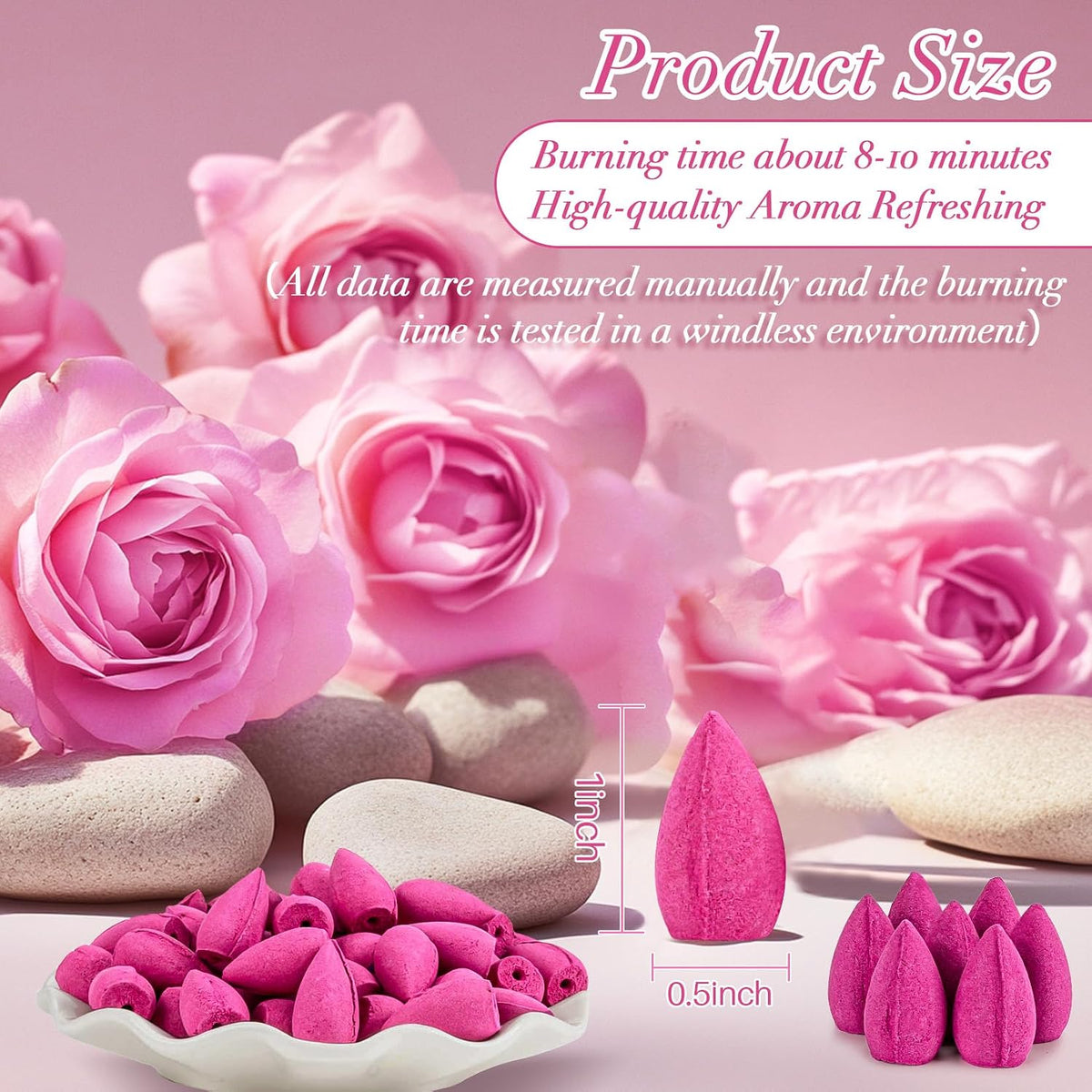 Sukh Backflow Incense Cones - 108 PCS Waterfall Incense Cones (Rose)