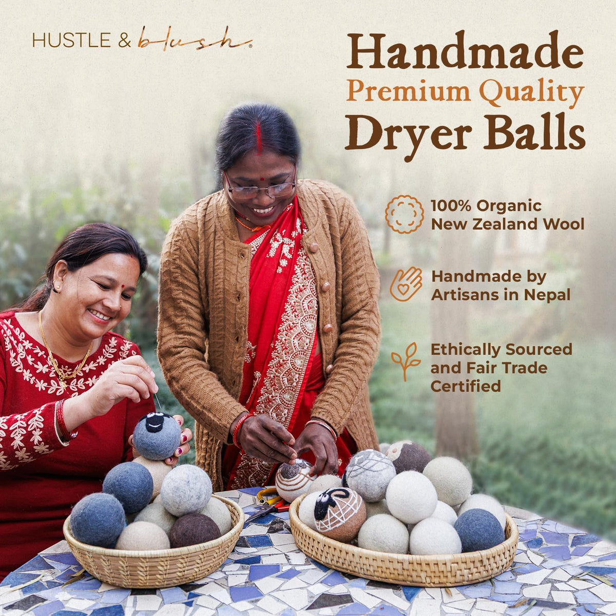 Fluff Ewes Wool Dryer Balls 6 Pack, Rainbow or Shine, XL