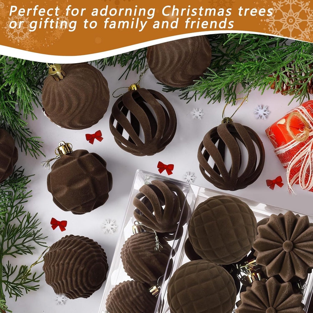 48 Pcs Velvet Christmas Ball Ornaments Set for Xmas Tree Decor(Caramel)