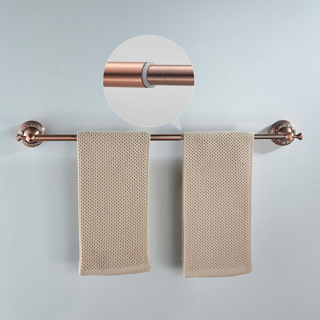 Red Copper Towel Bar, Adjustable 15.5 to 27.5 Inch Bath Towel Rack for Bathroom Towel Holder, Wall Mounted Black Bathroom Hardware Accessories,Pattern Carving Design