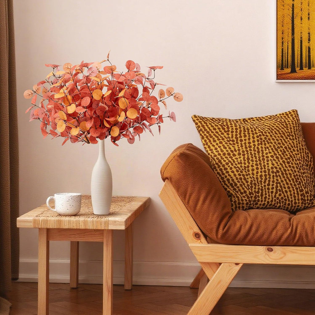 SITUMEIZI 6 Pcs Thanksgiving Decoraitons Fall Stems Eucalyptus Artificial Flowers with Eucalyptus Leaves Autumn Decor for Office and Home Fall Halloween Table Centerpiece Floral Arrangement Decor