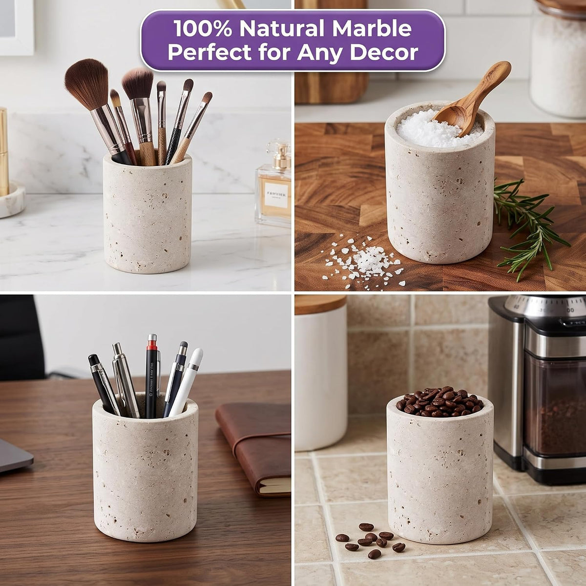 Travertine Q-Tip Holder for Bathroom, 4" Cotton Swab Canister