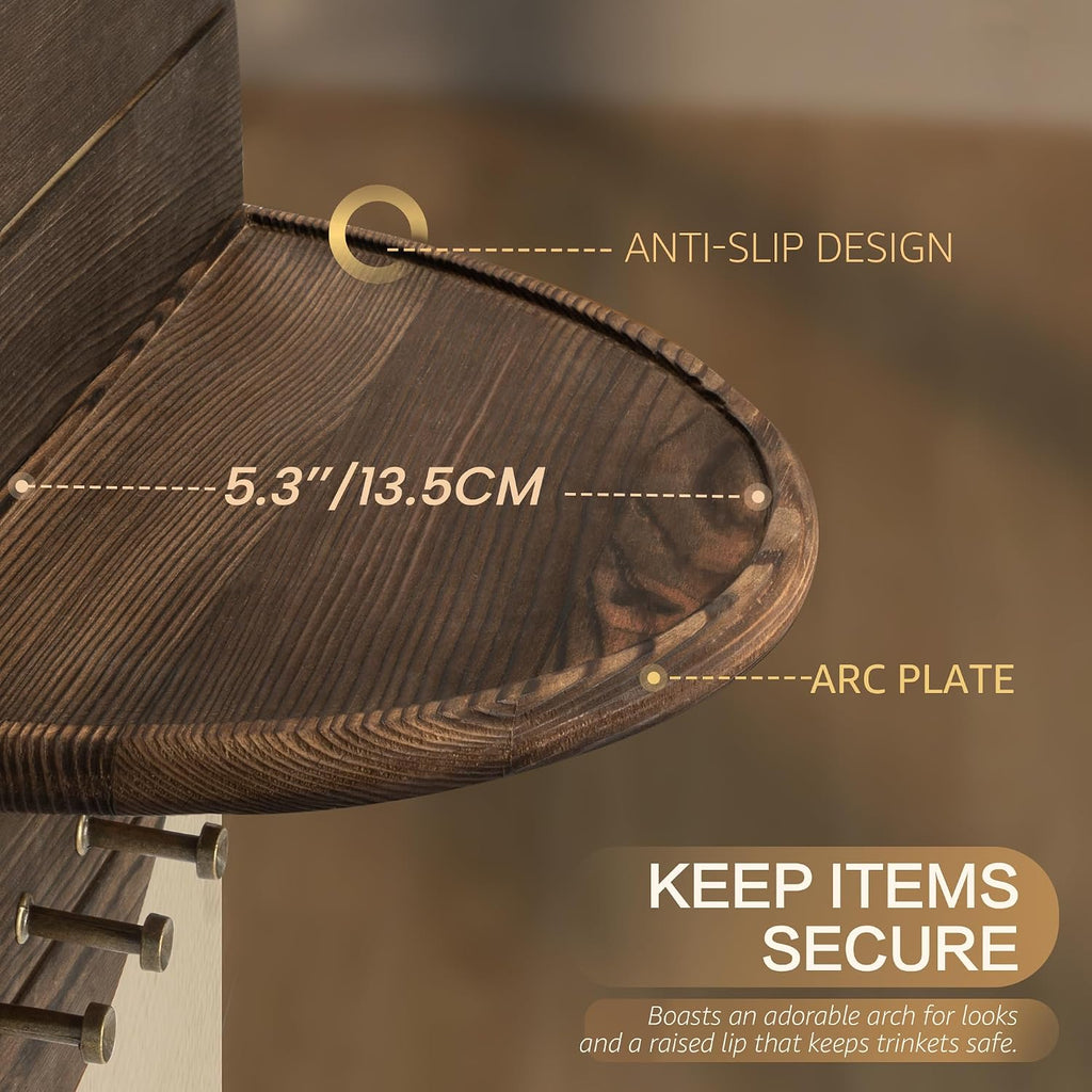 Rebee Vision Pine Wood Round Key Holder Wall Mount for Home Decor, Brown